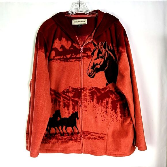 Bit & Bridle Full Zip Fleece Hooded Jacket Red Women Sz XL Horse Equestrian - Picture 1 of 7